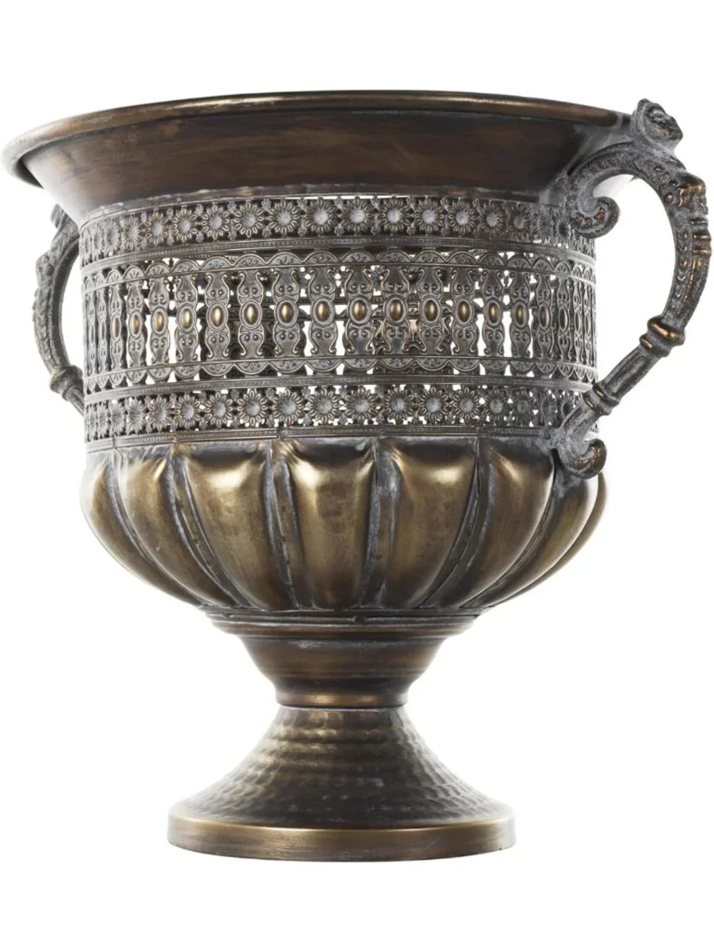 Urn-Shaped Metal Decorative Vase with Cut Outs - 12